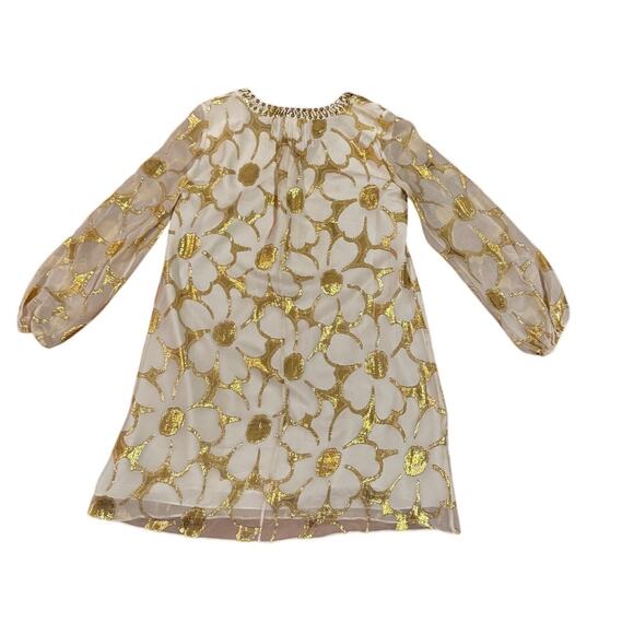 LILLY PULITZER Colby Tunic Dress in Gold Metallic Floral Silk Chiffon Size 4 - Picture 3 of 7